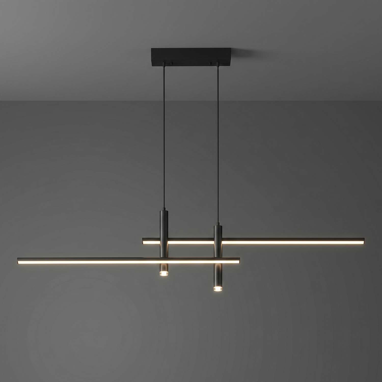 Nordic Linear LED Chandelier | Modern Minimalist Bar Pendant Light | Black or Gold | Dining Room Kitchen Island Office Ceiling Light