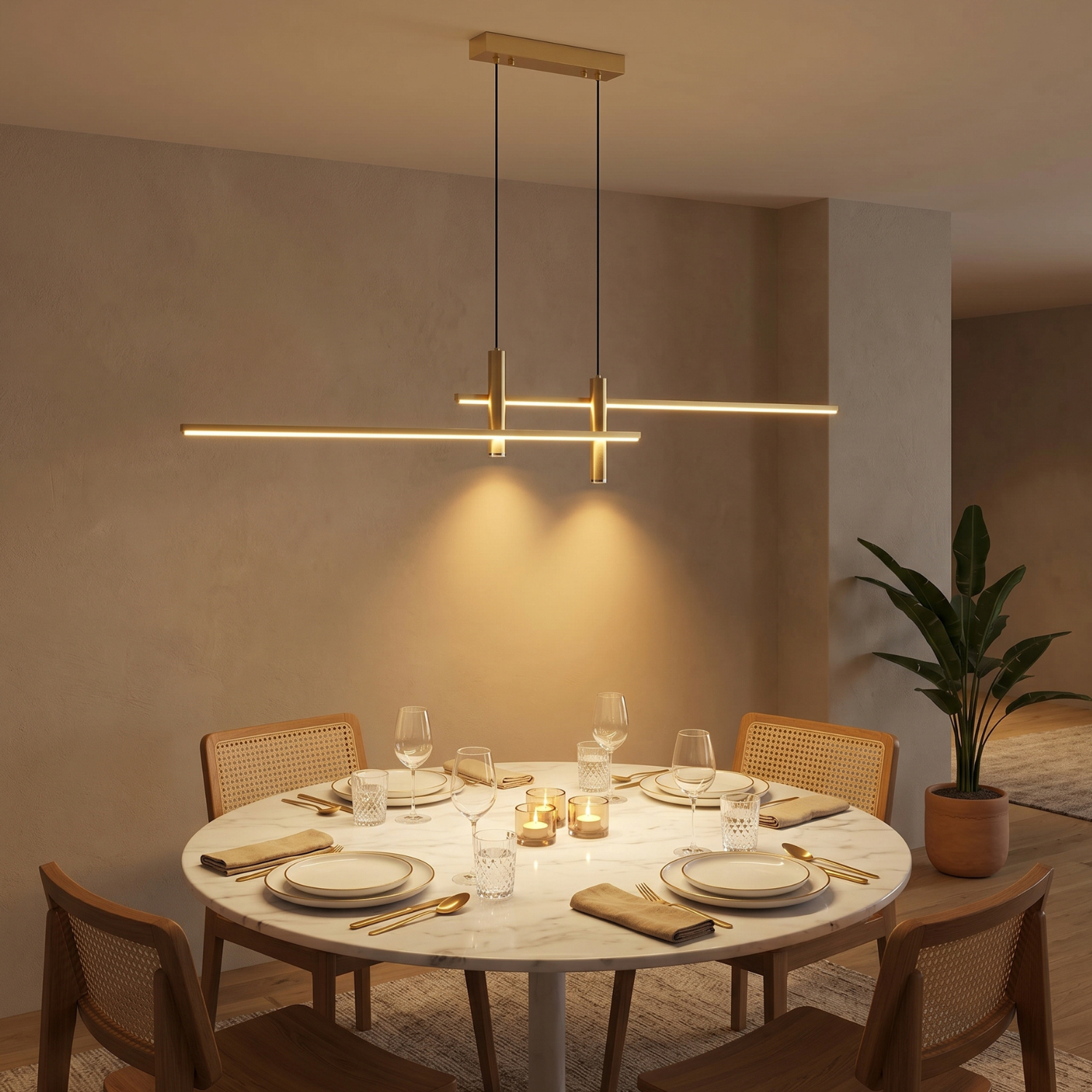 Nordic Linear LED Chandelier | Modern Minimalist Bar Pendant Light | Black or Gold | Dining Room Kitchen Island Office Ceiling Light