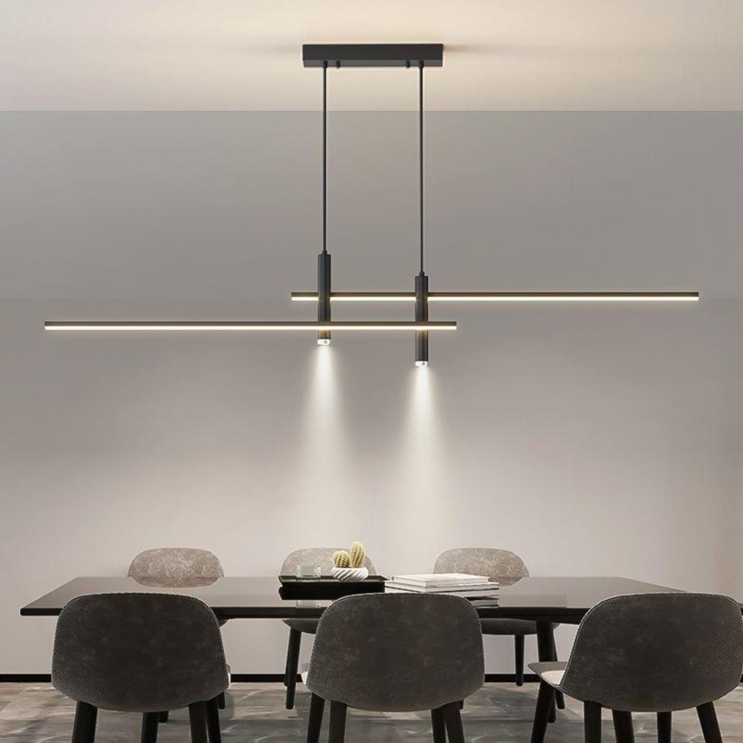 Nordic Linear LED Chandelier | Modern Minimalist Bar Pendant Light | Black or Gold | Dining Room Kitchen Island Office Ceiling Light