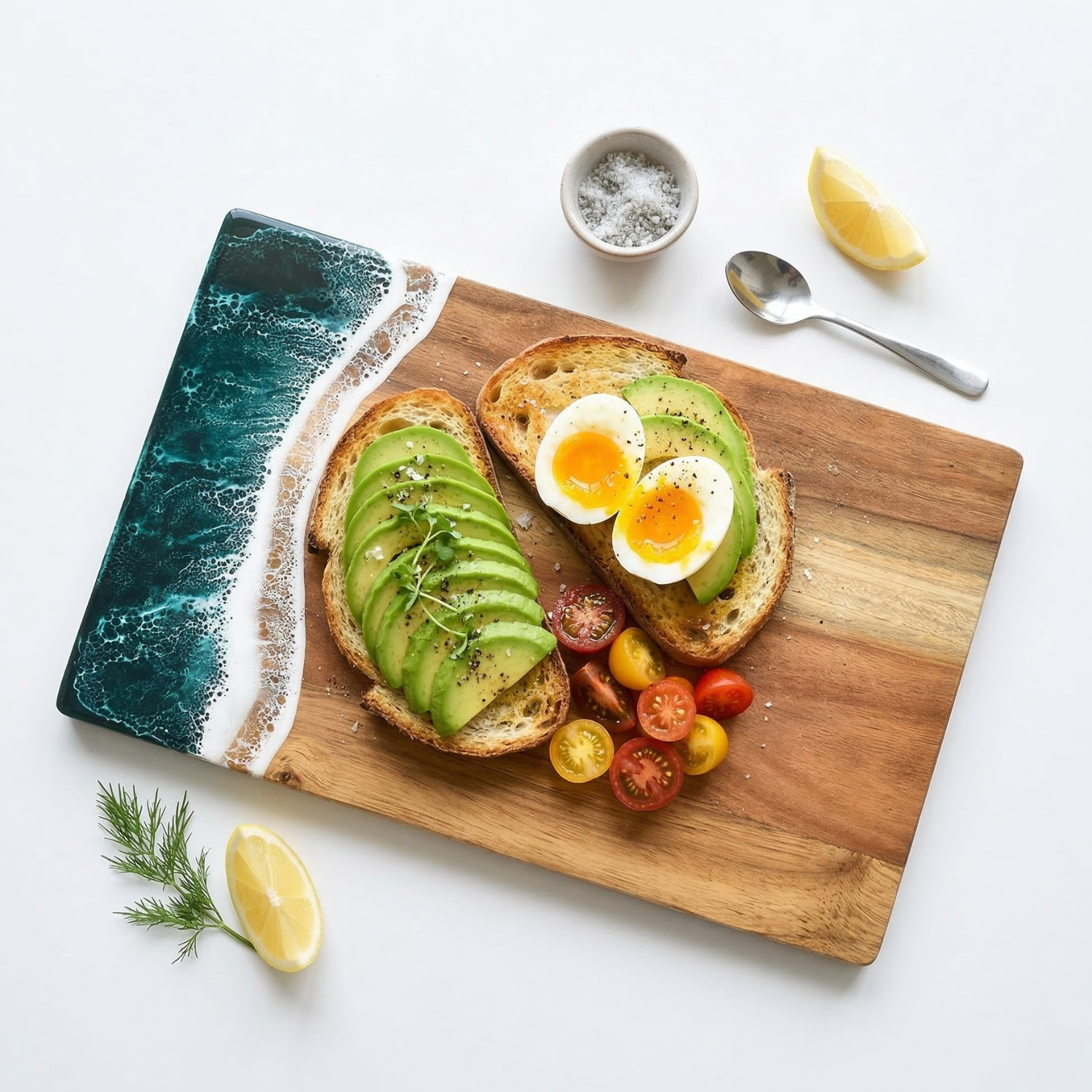Ocean Wave Acacia Wood & Resin Cutting Board | Charcuterie Serving Board | Modern Kitchen Decor Gift