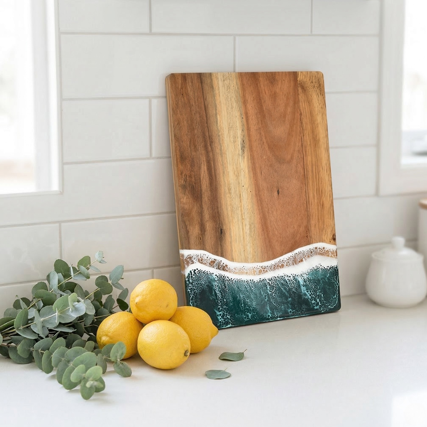 Ocean Wave Acacia Wood & Resin Cutting Board | Charcuterie Serving Board | Modern Kitchen Decor Gift