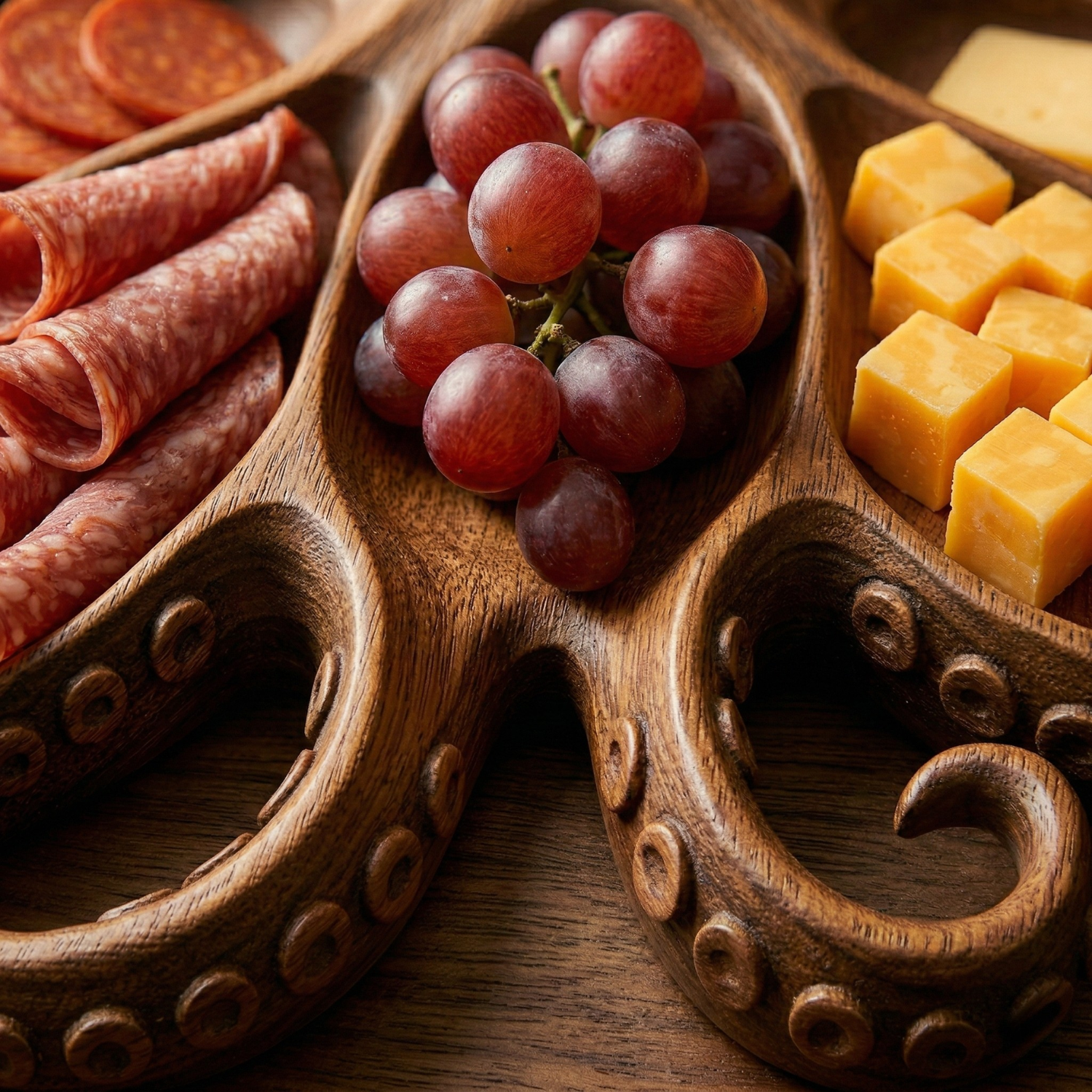 Octopus Charcuterie Board – Solid Wood Coastal Serving Tray for Cheese, Meat & Fruit | Nautical Beach House Snack Platter
