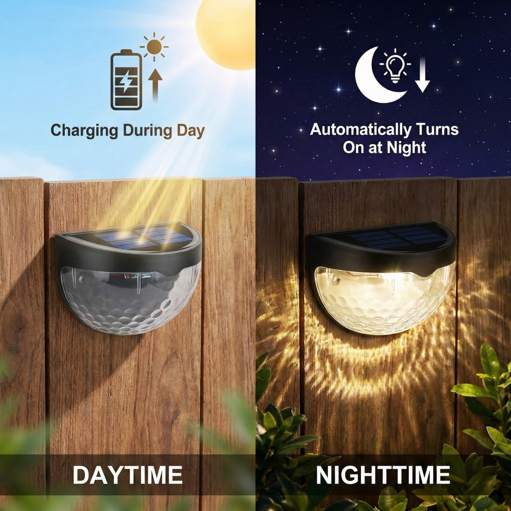 Outdoor Solar Fence Light 6-LED Waterproof Wall Lamp, Warm White or Cool White, 12–16Hr Lighting, Sets of 1, 2, 4 or 7