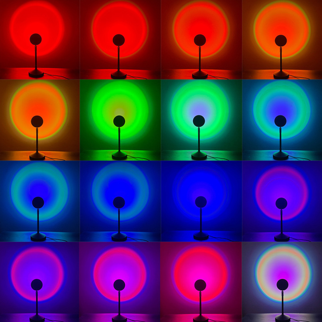 Grid of a lamp with changing colors from red to blue and back to red.
