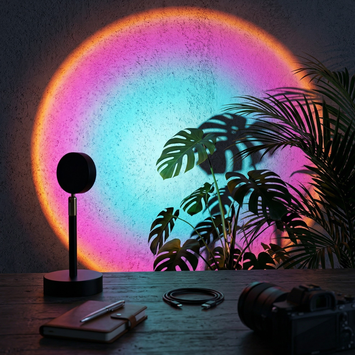 RGB Sunset Projection Lamp LED Mood Light with App & Remote Control USB Color Changing Rainbow Ambient Bedroom Desk Decor Lamp