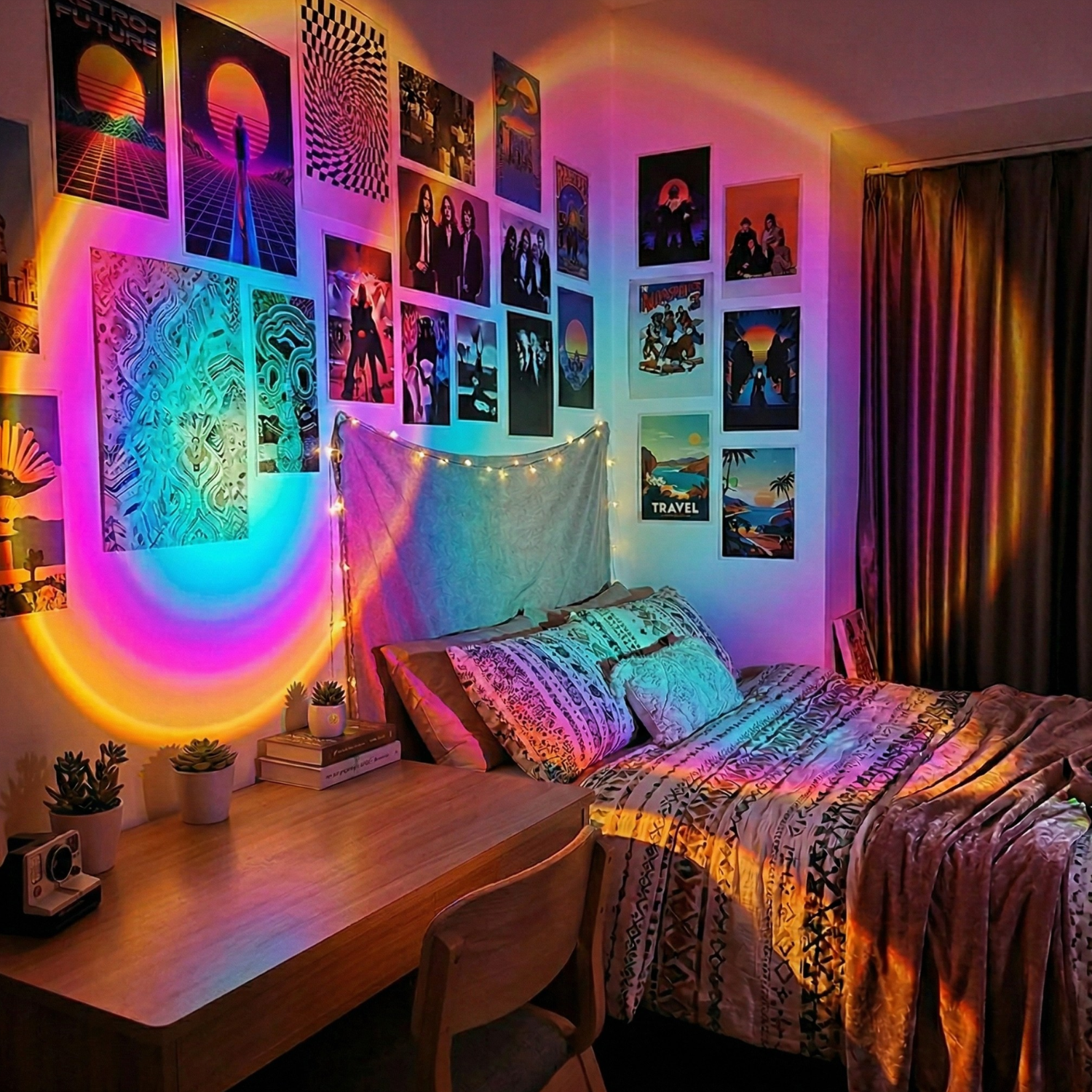 RGB Sunset Projection Lamp LED Mood Light with App & Remote Control USB Color Changing Rainbow Ambient Bedroom Desk Decor Lamp