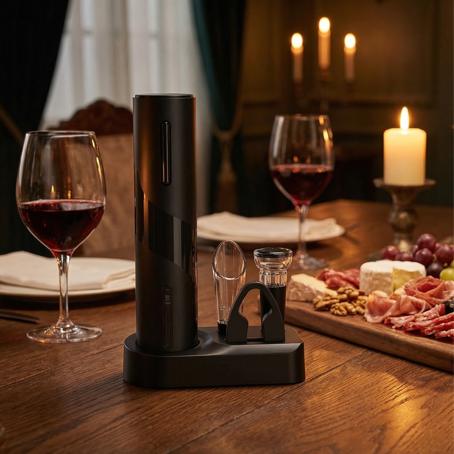 Rechargeable Electric Wine Bottle Opener Gift Set – Automatic Corkscrew with Aerator, Foil Cutter, Wine Stopper & Storage Base