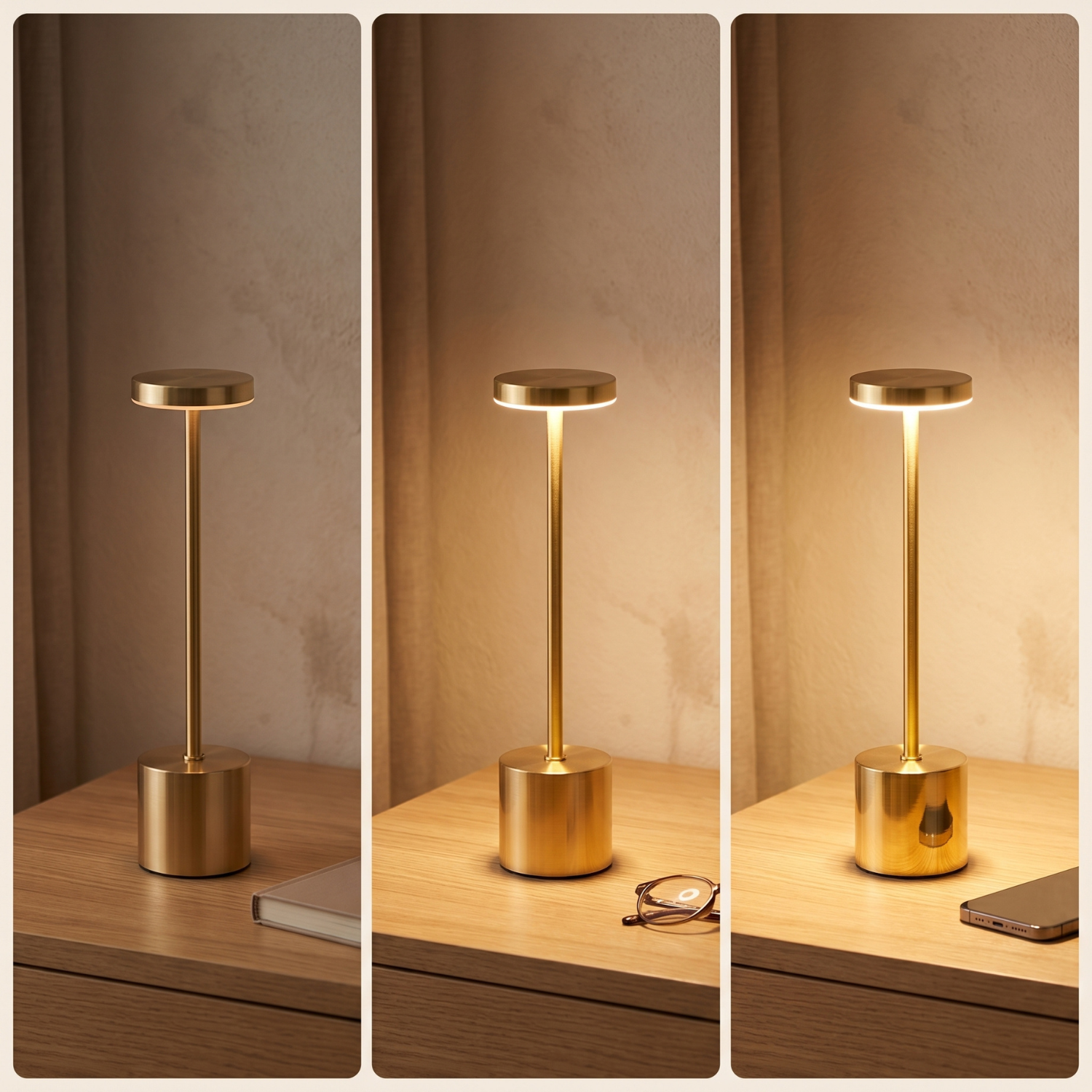 Rechargeable LED Table Lamp | Touch Dimmer Cordless Desk Light | Black White Gold Silver Bronze | Bar Restaurant Bedroom