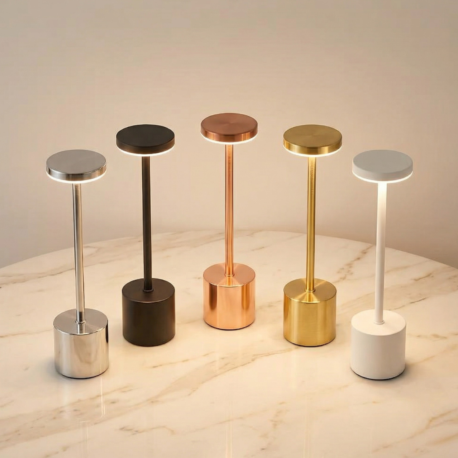 Rechargeable LED Table Lamp | Touch Dimmer Cordless Desk Light | Black White Gold Silver Bronze | Bar Restaurant Bedroom