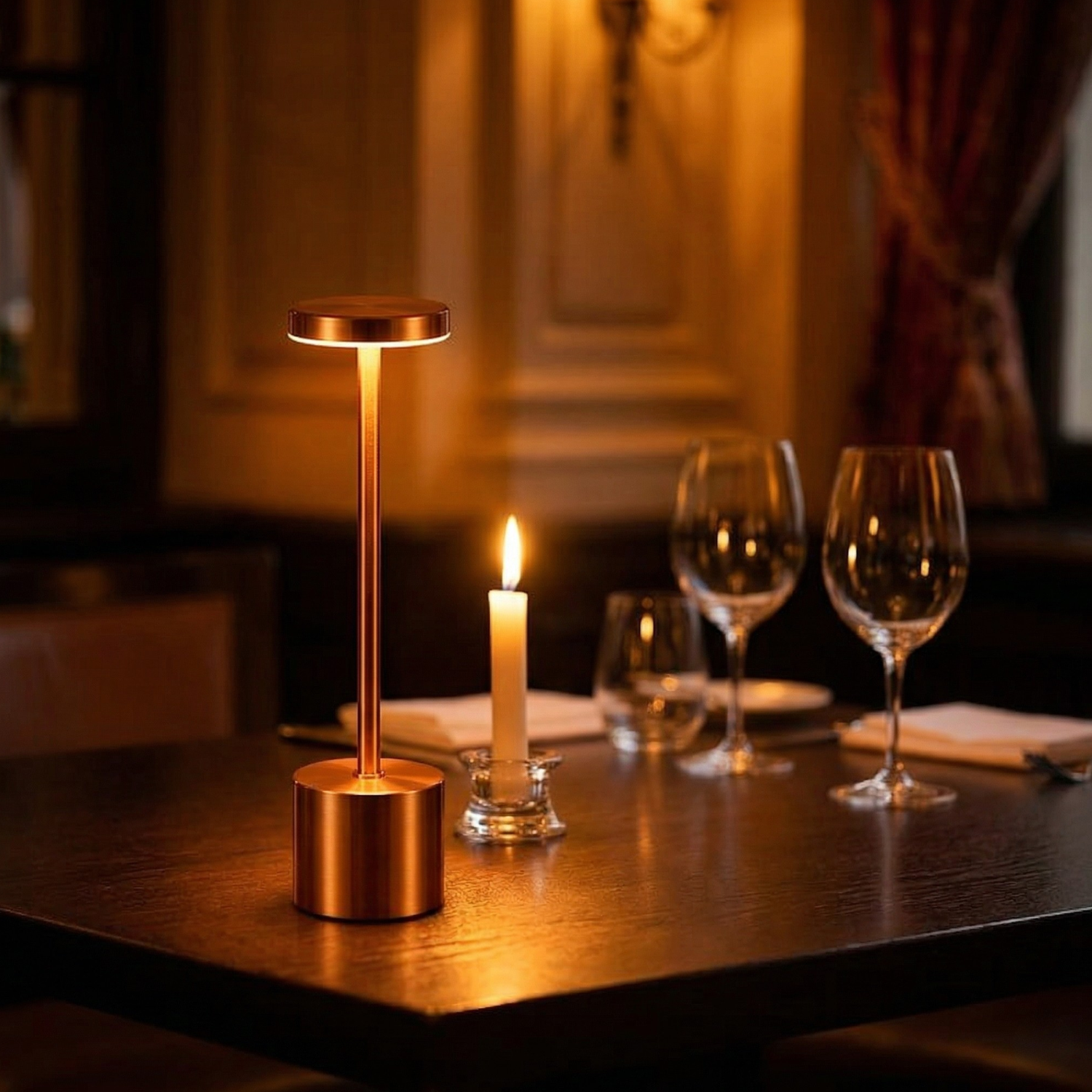 Rechargeable LED Table Lamp | Touch Dimmer Cordless Desk Light | Black White Gold Silver Bronze | Bar Restaurant Bedroom