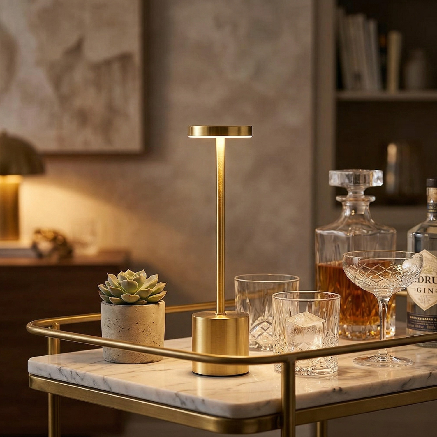 Rechargeable LED Table Lamp | Touch Dimmer Cordless Desk Light | Black White Gold Silver Bronze | Bar Restaurant Bedroom