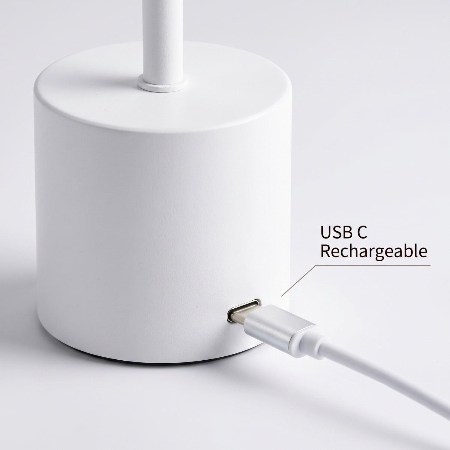 Rechargeable LED table lamp base with USB-C charging port and cable