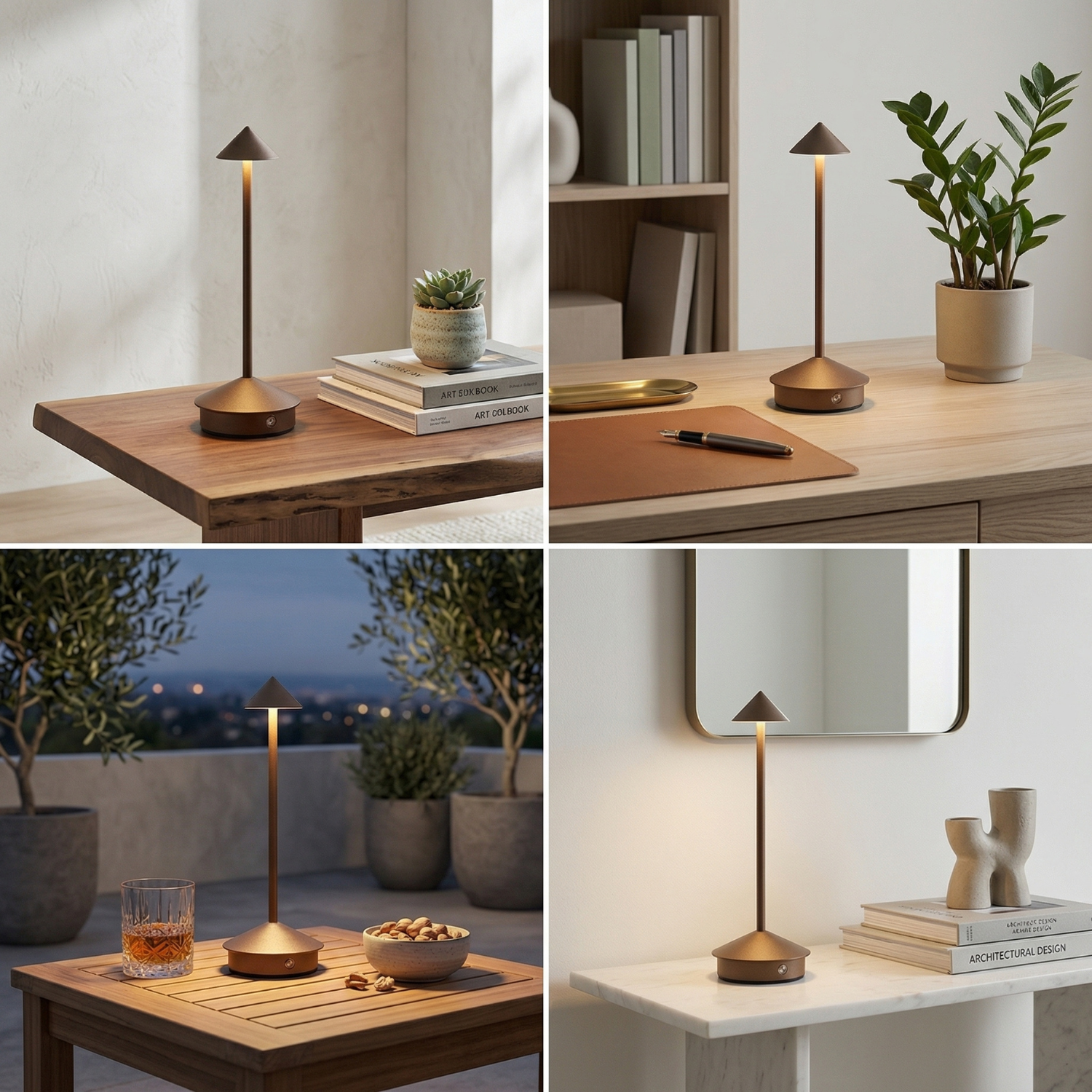 Rechargeable Steeple LED Table Lamp – Cordless Ambient Night Light, Modern Restaurant & Outdoor Camping Lamp (Gold, Black, White, Grey, Brown)