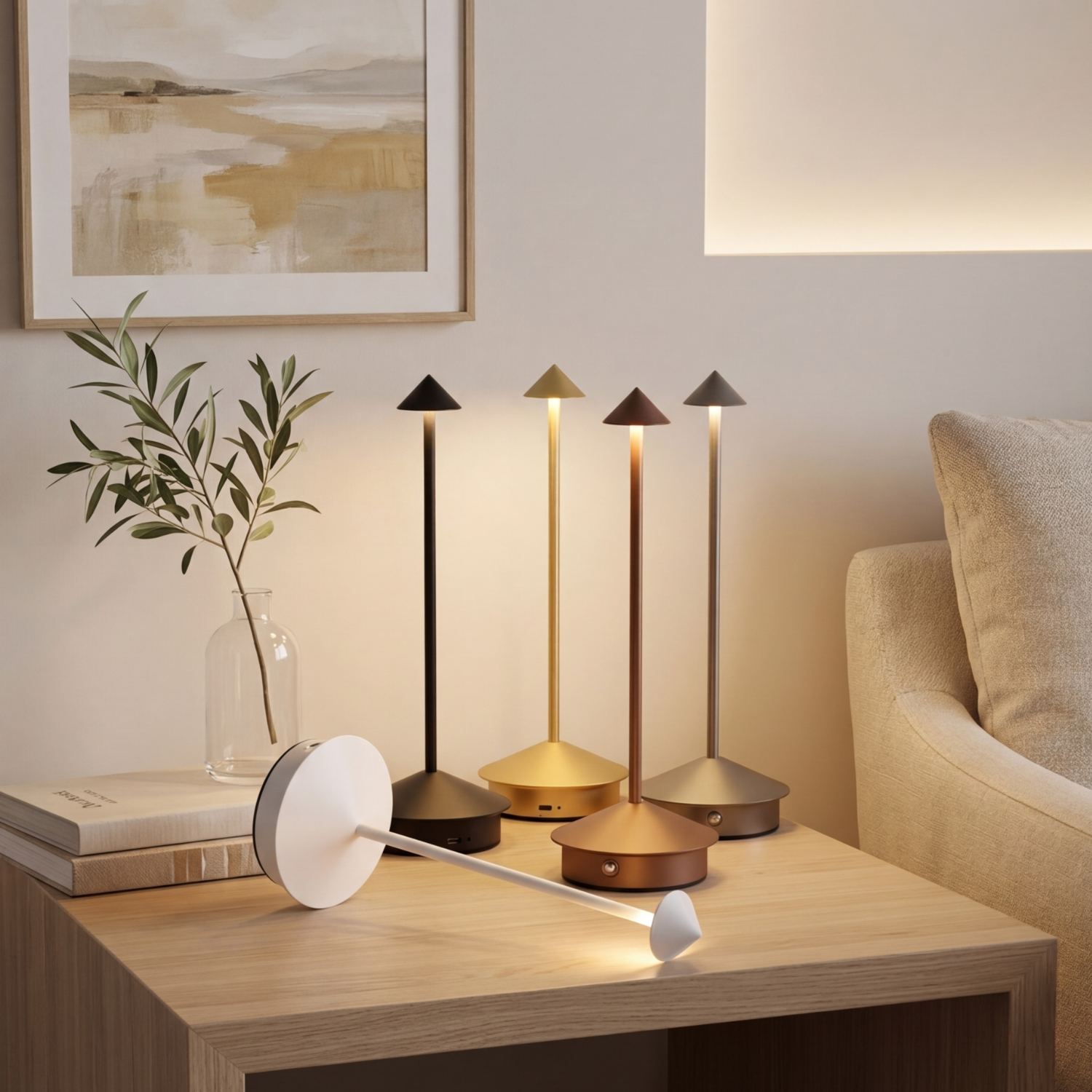 Rechargeable Steeple LED Table Lamp – Cordless Ambient Night Light, Modern Restaurant & Outdoor Camping Lamp (Gold, Black, White, Grey, Brown)