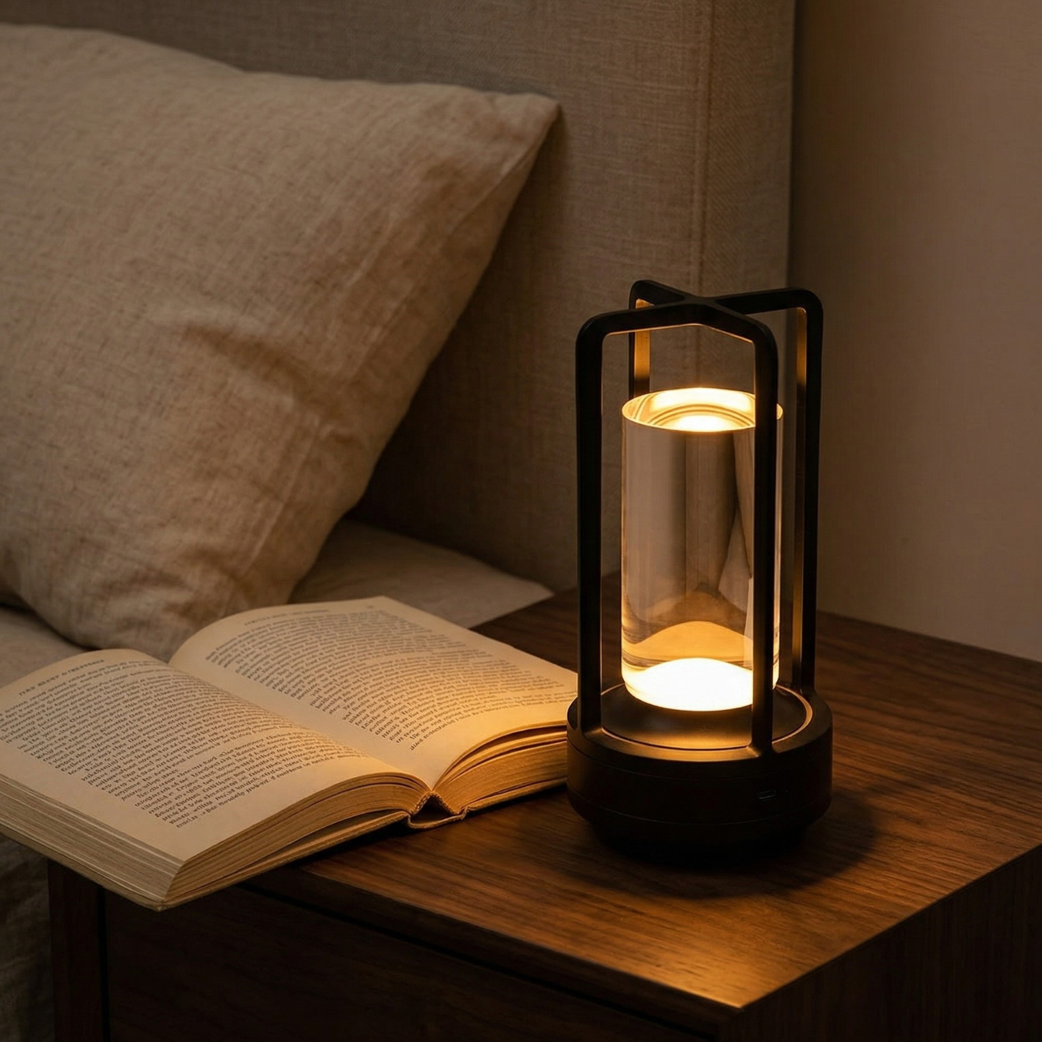 Rechargeable LED Lantern Table Lamp | 3-Color Dimming Touch Control | Aluminum Cordless Night Light for Home Bar Restaurant