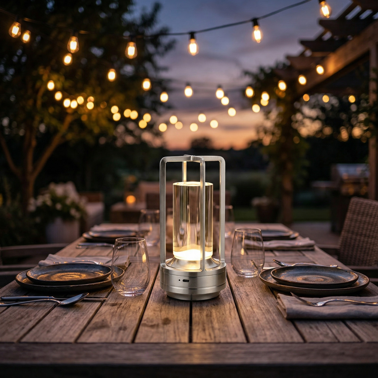Rechargeable LED Lantern Table Lamp | 3-Color Dimming Touch Control | Aluminum Cordless Night Light for Home Bar Restaurant
