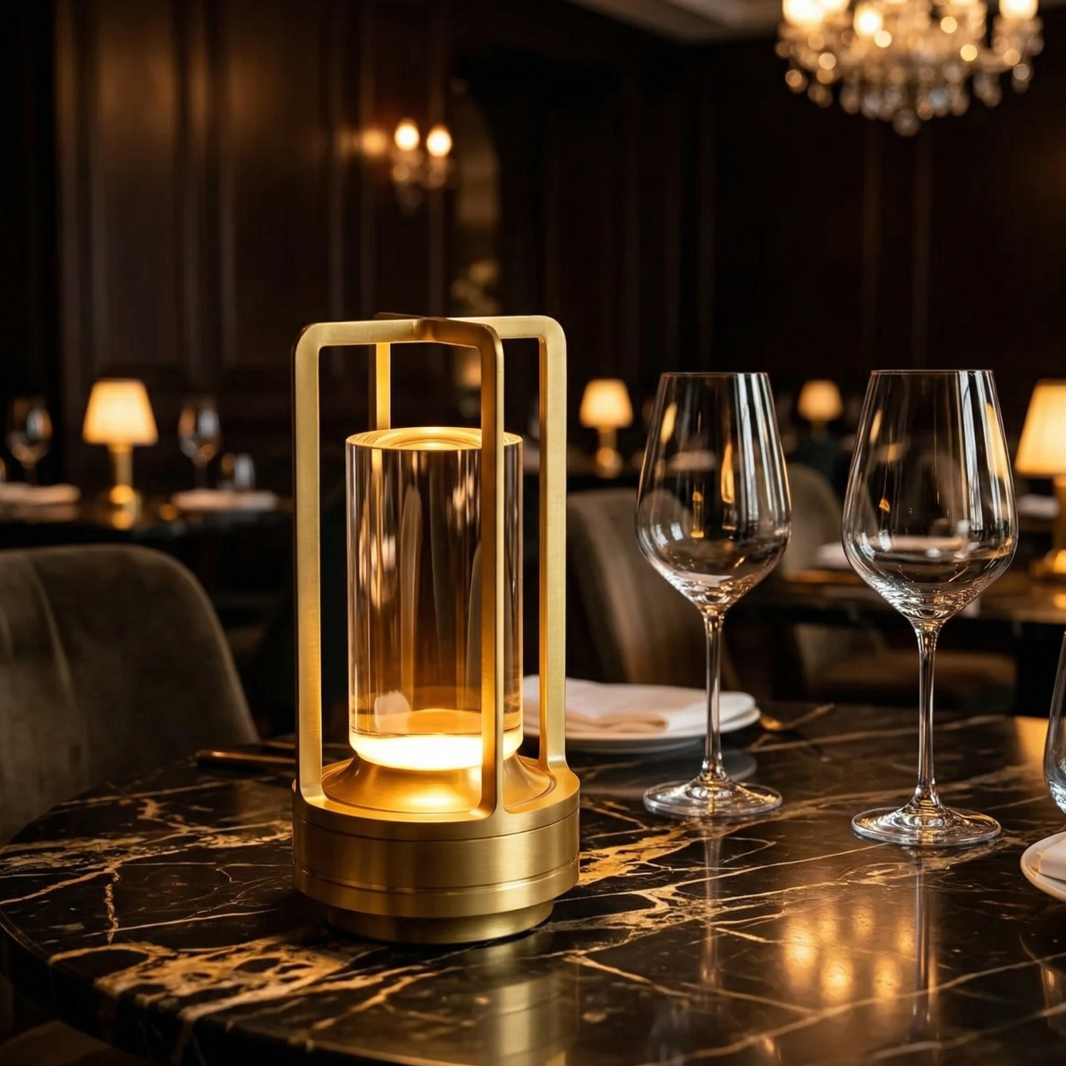 Rechargeable LED Lantern Table Lamp | 3-Color Dimming Touch Control | Aluminum Cordless Night Light for Home Bar Restaurant