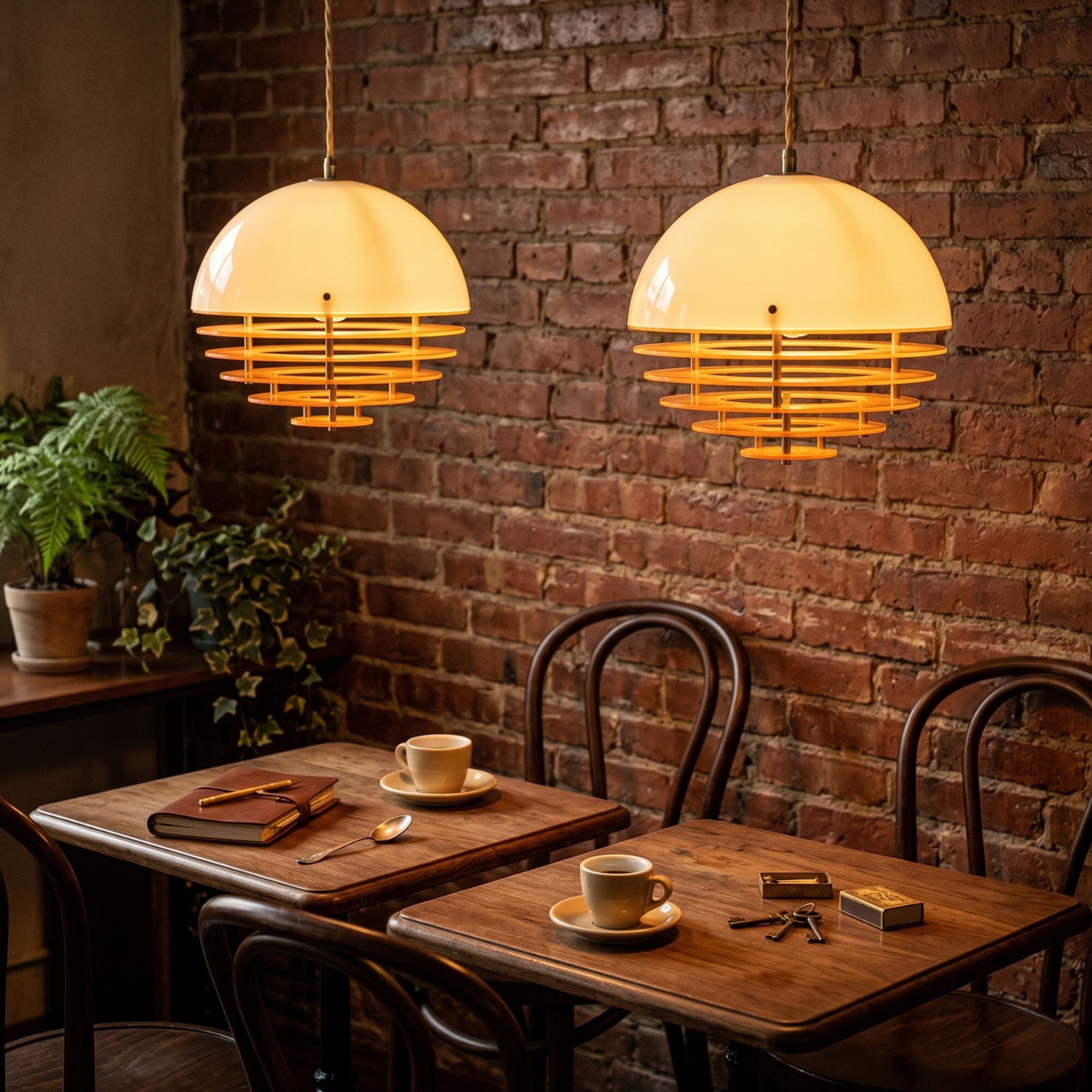 Retro Bauhaus Sunset Pendant Light | Orange Globe Chandelier | Mid Century Modern Ceiling Light | Dining Room Bedroom Statement Lamp