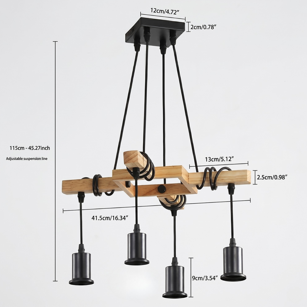 Sun Lake Supply 4-light pendant chandelier diagram with adjustable suspension line