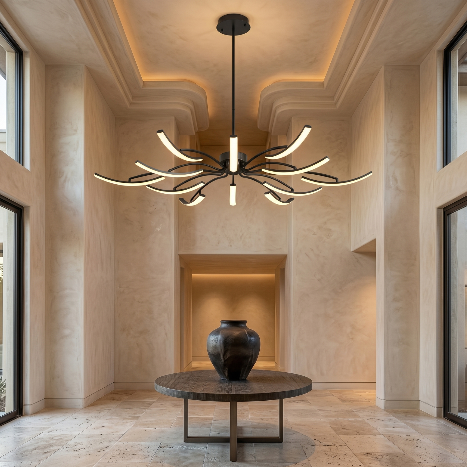 Sculptural Arc LED Chandelier | Modern Gold & Black Ceiling Light | Adjustable Multi-Head Pendant Light | Dimmable Living Room & Dining Room Light Fixture