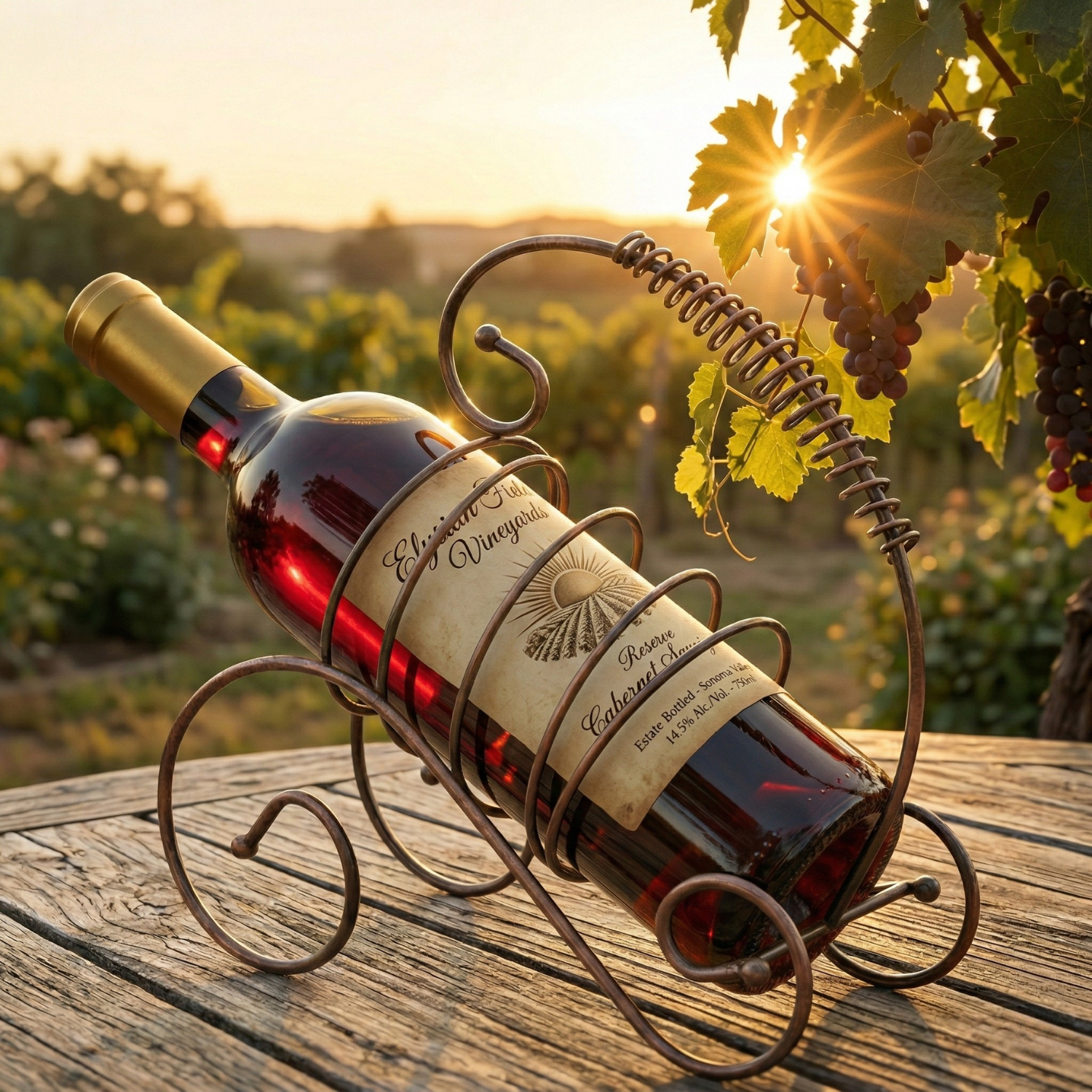 Single Bottle Wine Rack | Bronze Finish Iron Holder | Space-Saving Bar Decor for Home & Restaurant