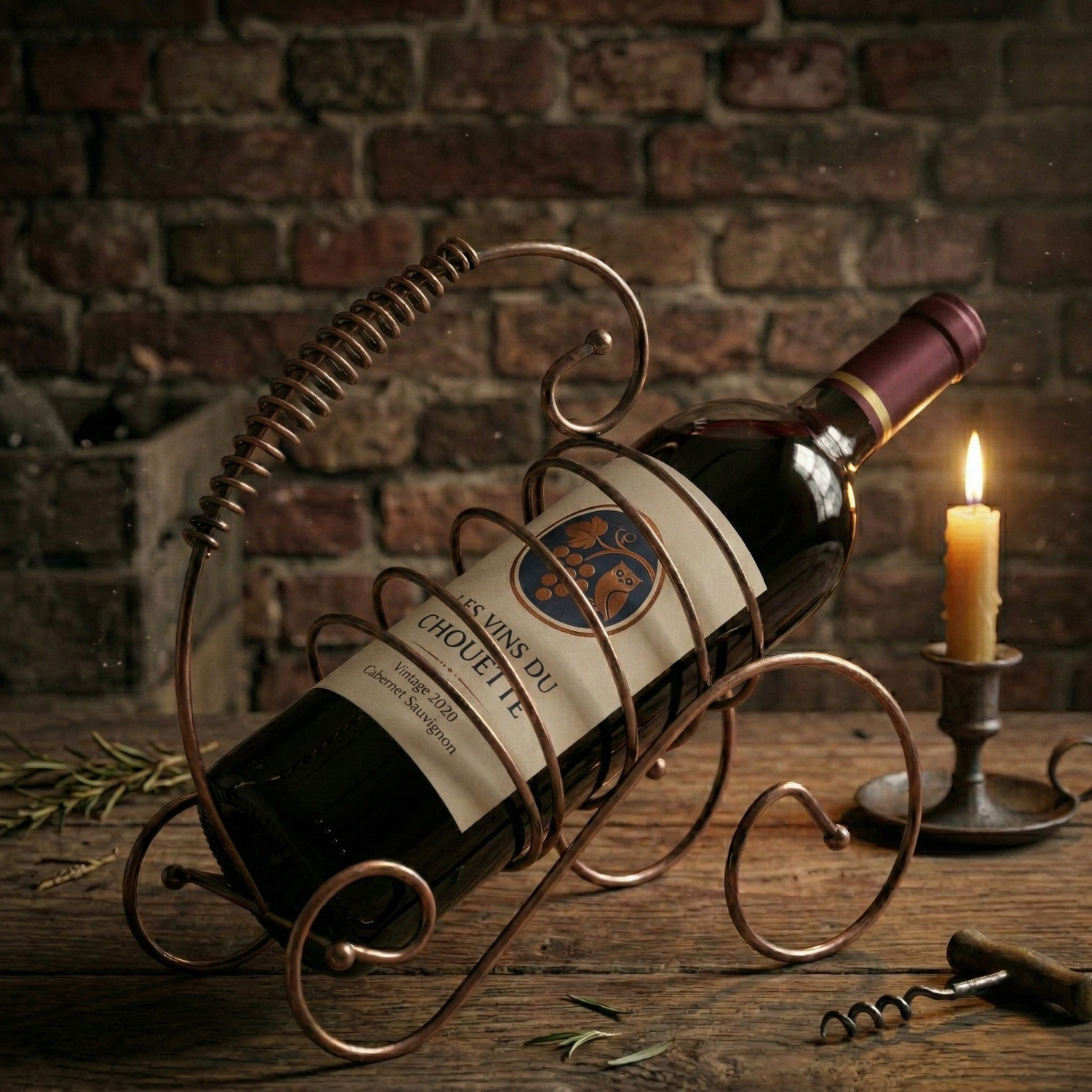 Single Bottle Wine Rack | Bronze Finish Iron Holder | Space-Saving Bar Decor for Home & Restaurant