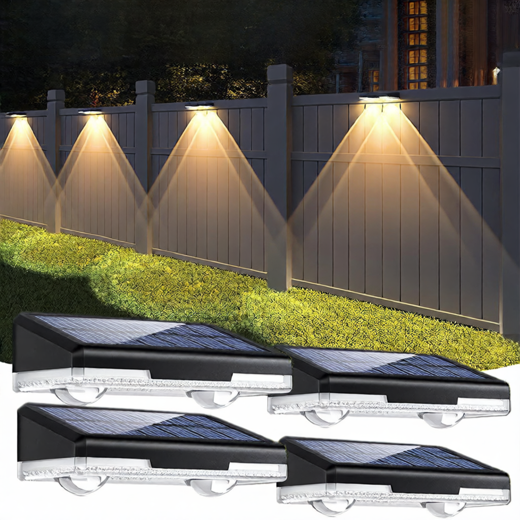 Solar fence lights outdoor: multiple LED units on solar lamp head