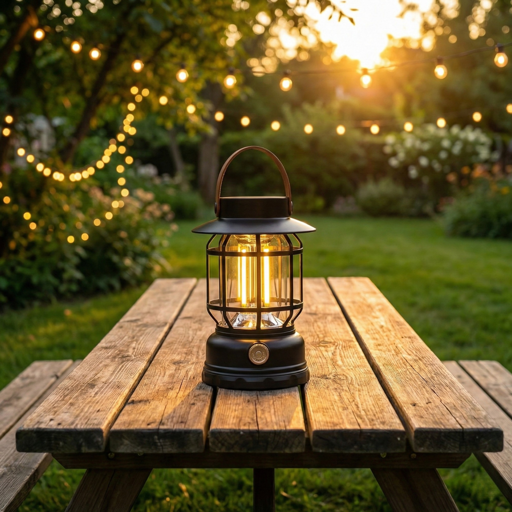 Obsidian Black solar outdoor lantern with warm light and carry handle