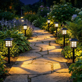 Solar garden path light, warm white Japanese lantern style on a black stake