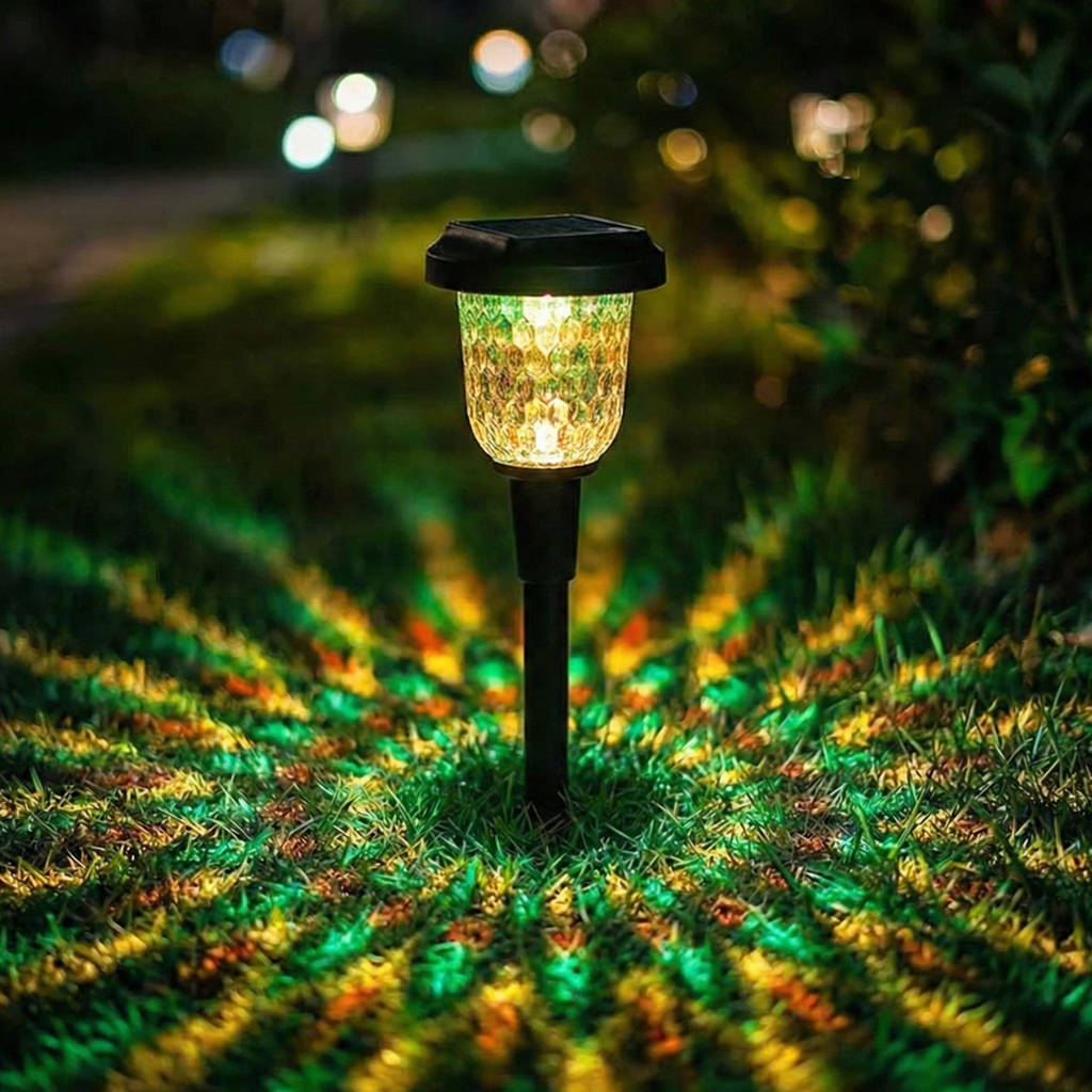 Solar pathway light with geometric projector head, single stake (1ct)