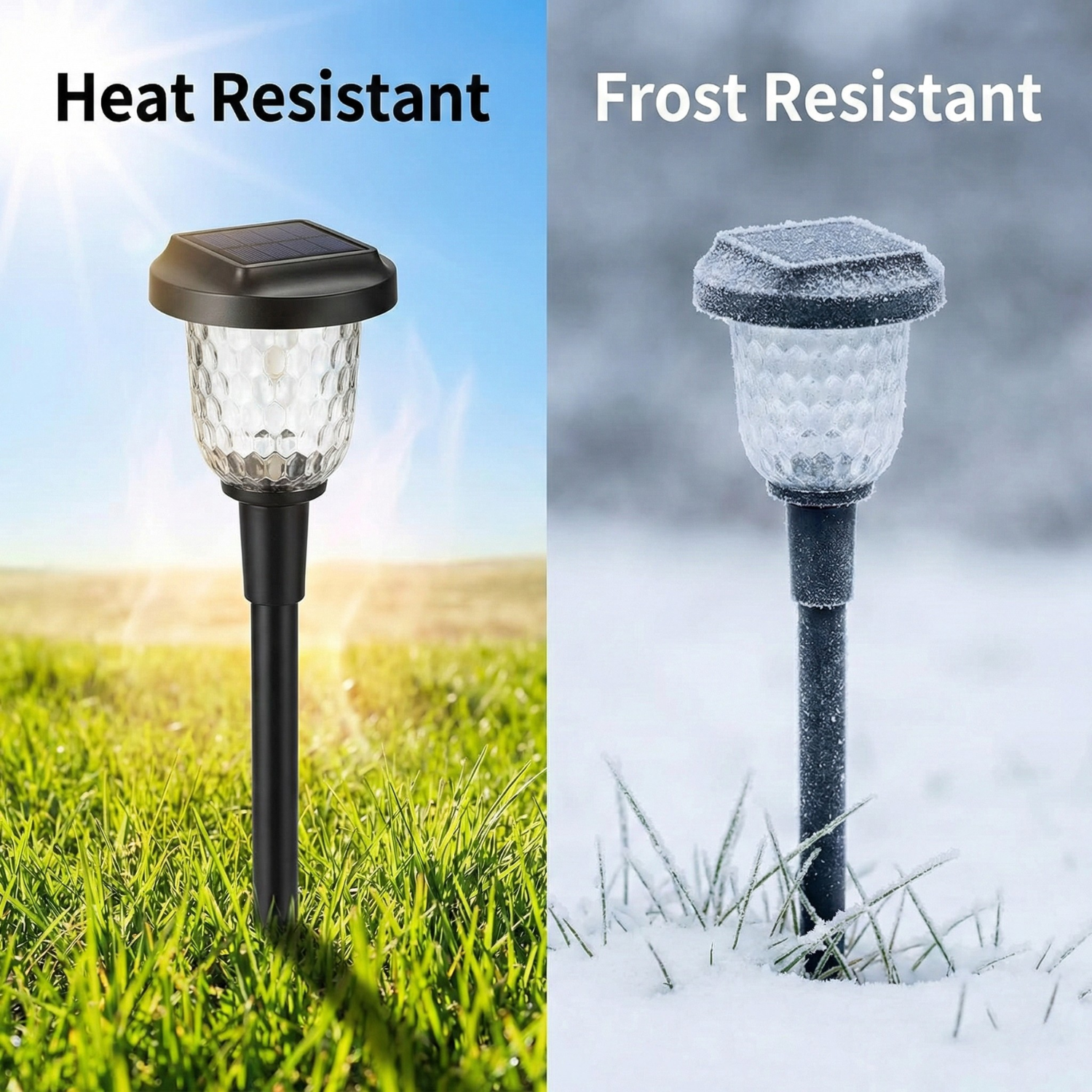 Solar stake light with round top and textured lens, weather-resistant (1ct)