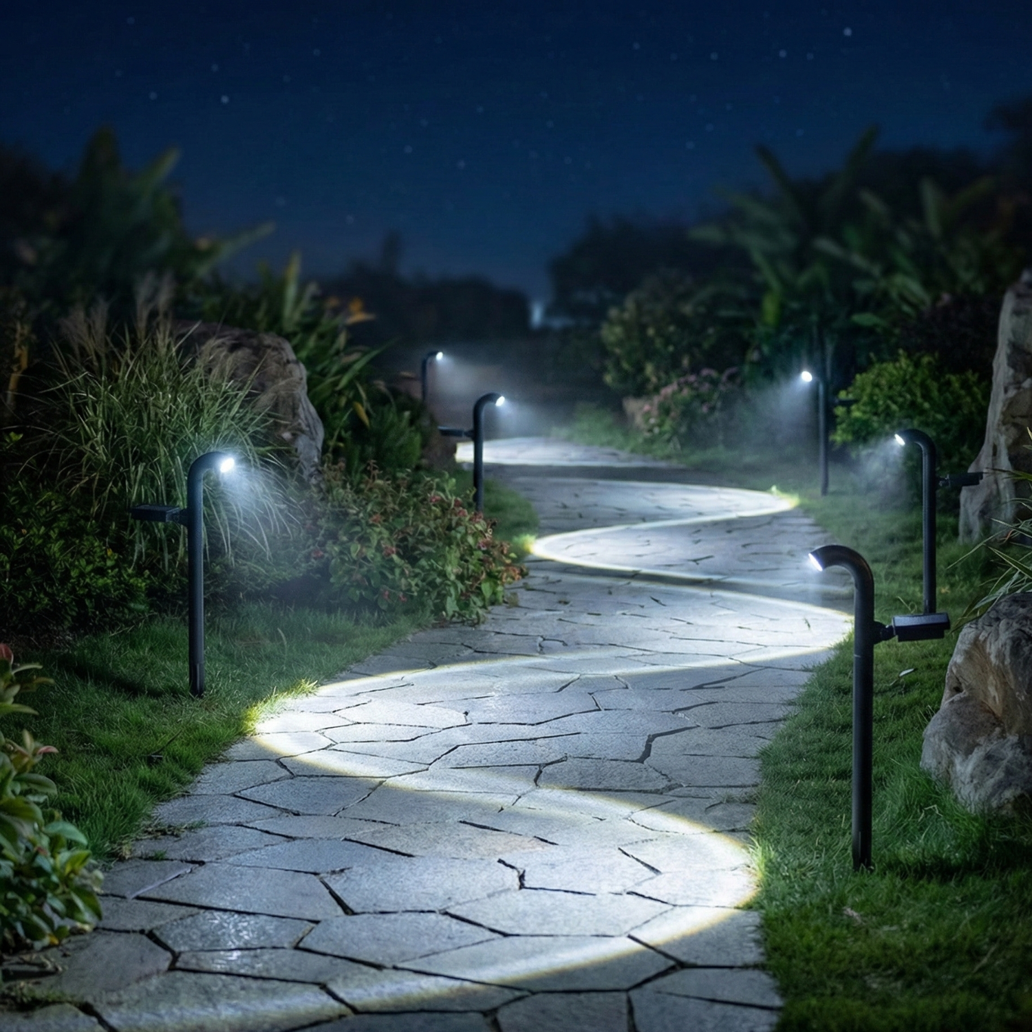 Solar Pathway Lights 4-Pack, IP55 Waterproof LED Garden Path Lights, Warm or Cool White Outdoor Landscape Lighting