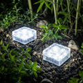 Solar ice brick path light, cool white glow, textured glass cube