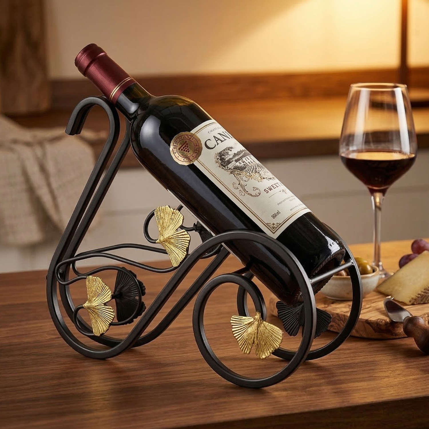 Swan Wine Rack Holder | Decorative Iron Bottle Stand | Bronze & Black | Elegant Home Bar Décor