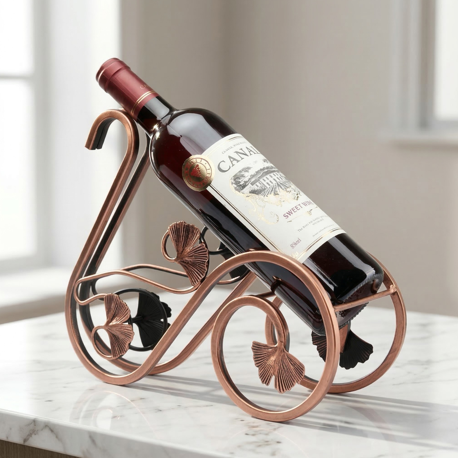 Swan Wine Rack Holder | Decorative Iron Bottle Stand | Bronze & Black | Elegant Home Bar Décor