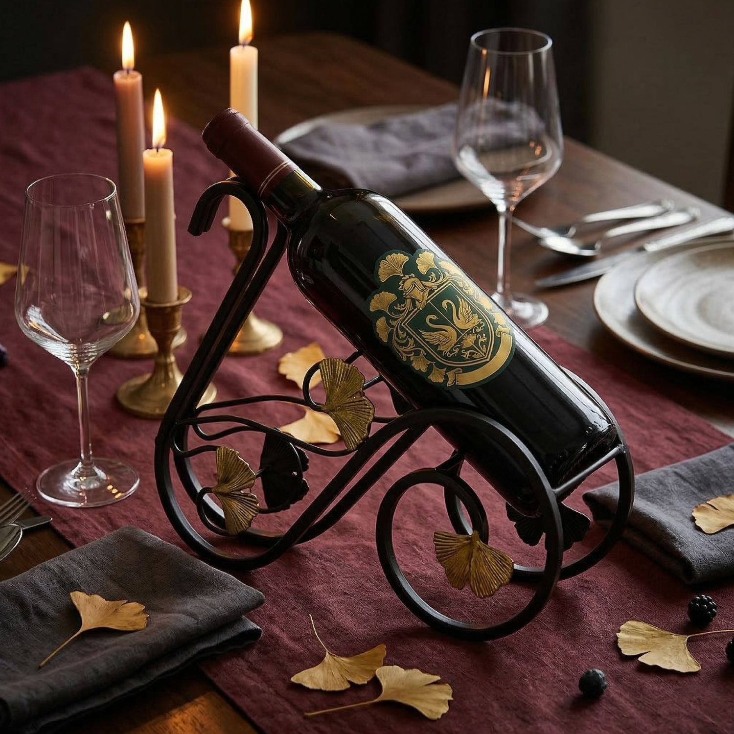 Swan Wine Rack Holder | Decorative Iron Bottle Stand | Bronze & Black | Elegant Home Bar Décor