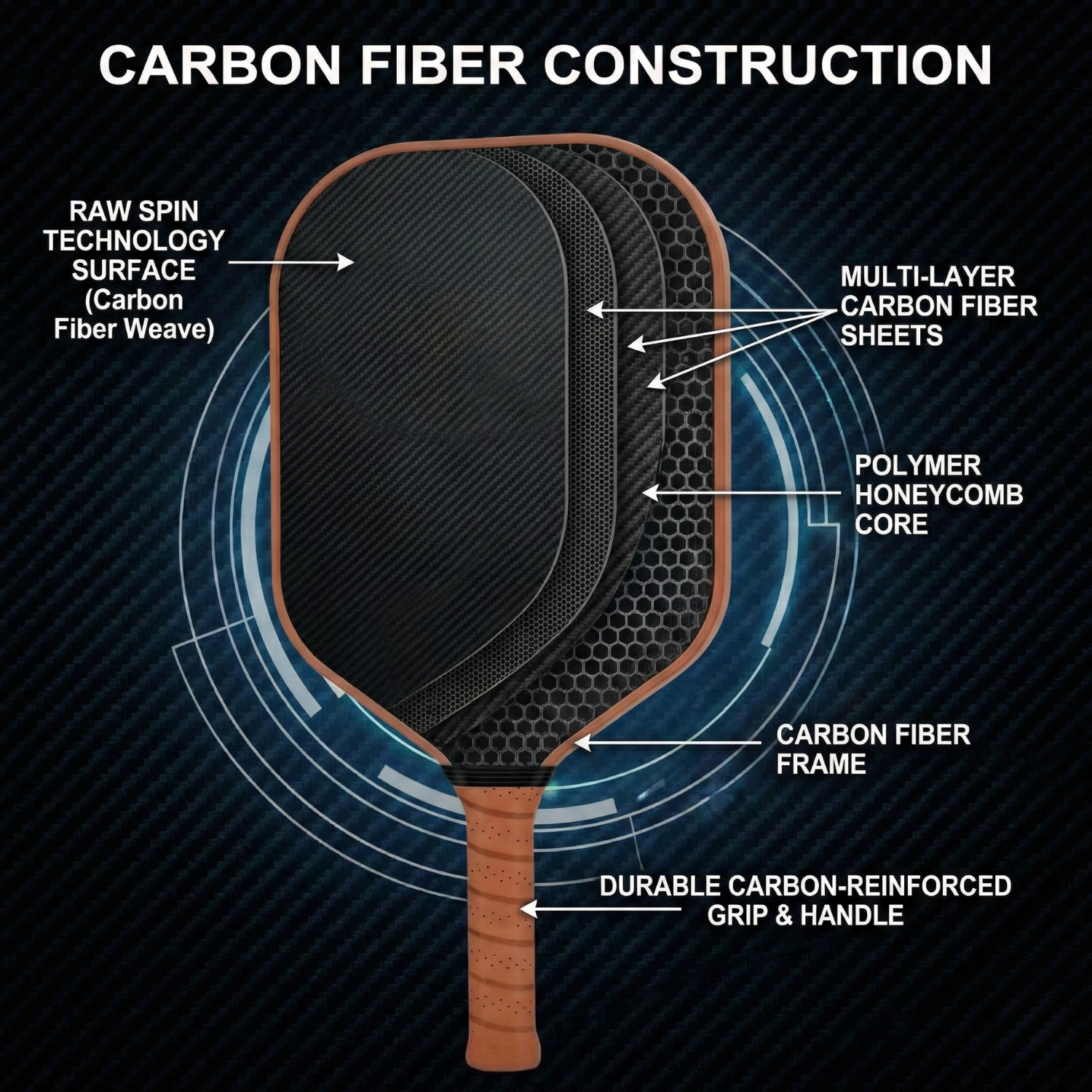 T700 Carbon Fiber Pickleball Paddle 16mm USAPA Approved (Obsidian Control Edition)