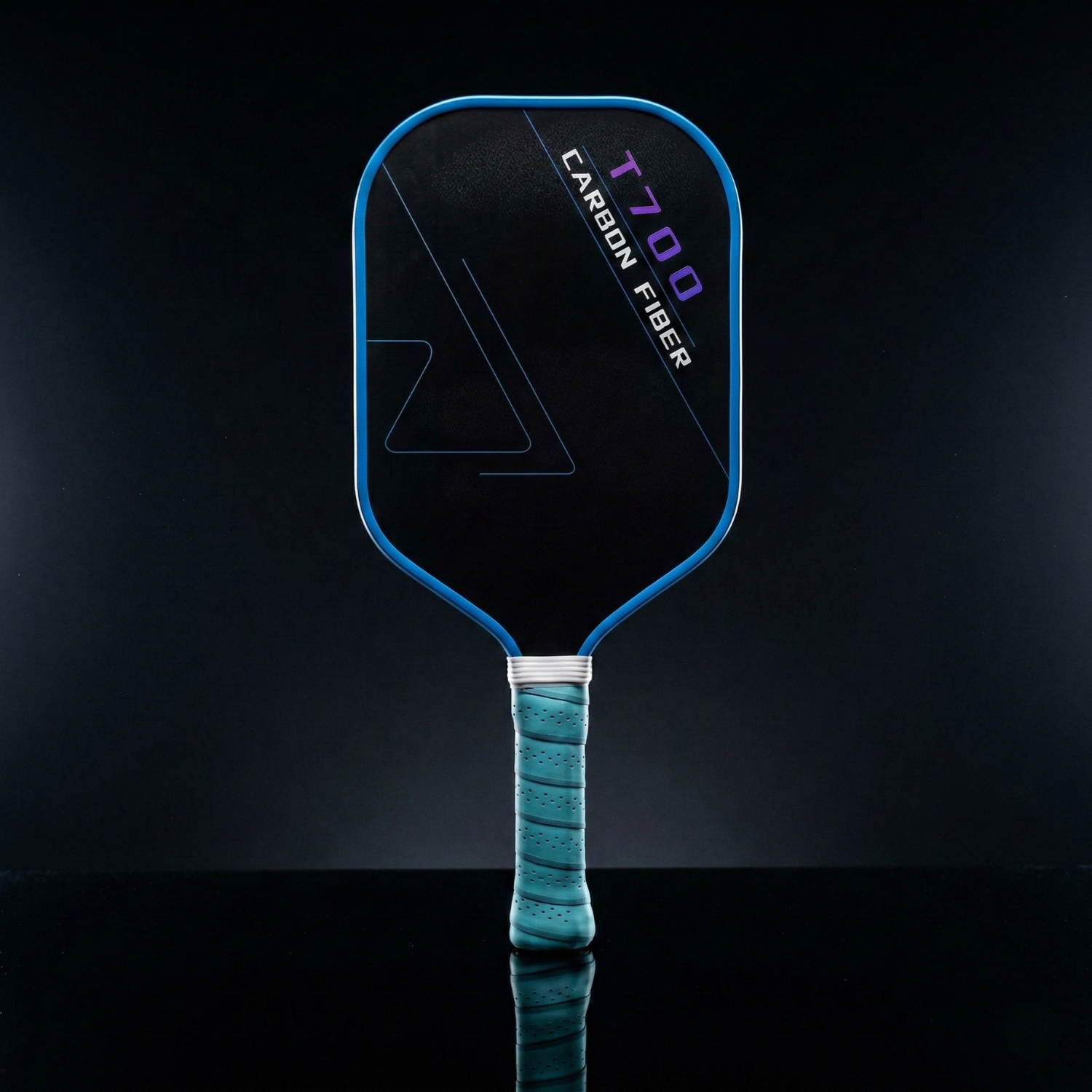 T700 pickleball paddle: black carbon-fiber face, blue frame, turquoise grip