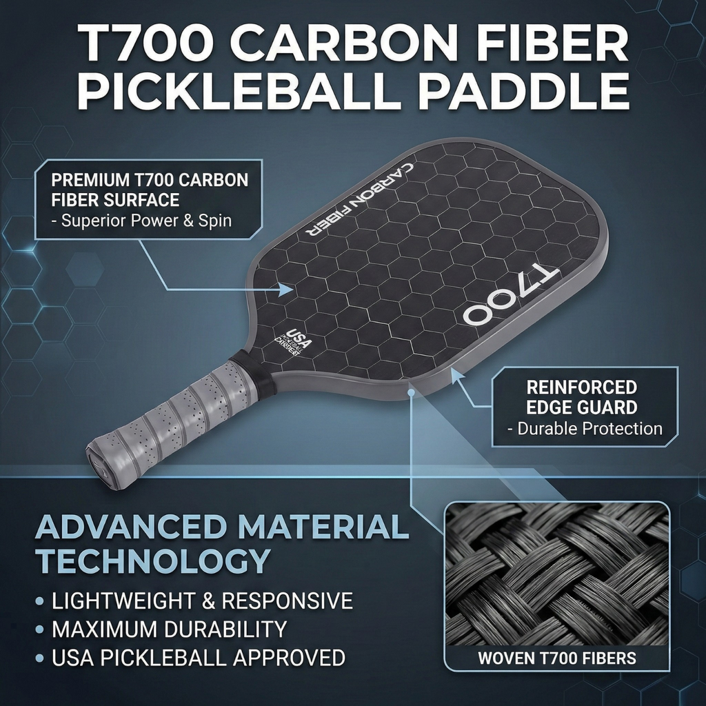 T700 Carbon Fiber Pickleball Paddle 16mm | Honeycomb Core, Textured Grip, USAPA Approved (Graphite Honeycomb)