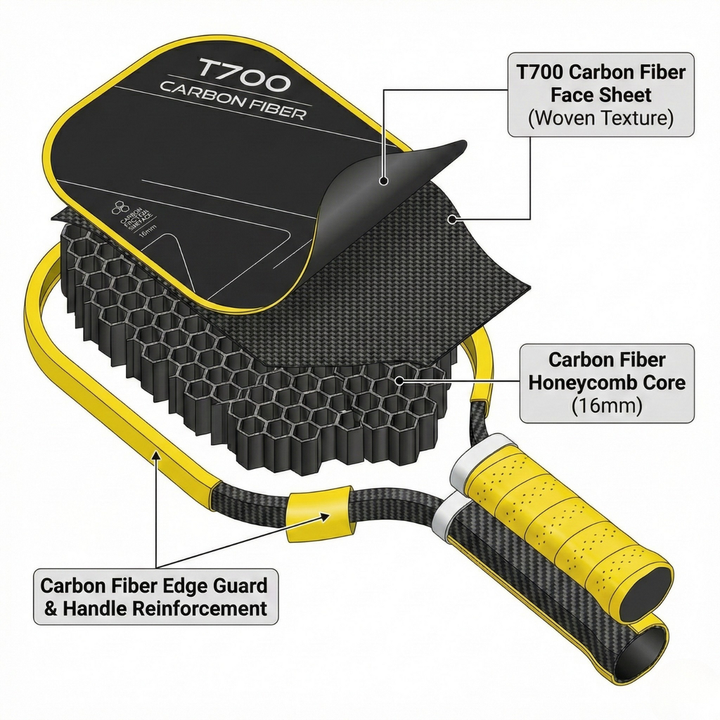 T700 Carbon Fiber Pickleball Paddle 16mm USAPA Approved (Volt Pro Edition)