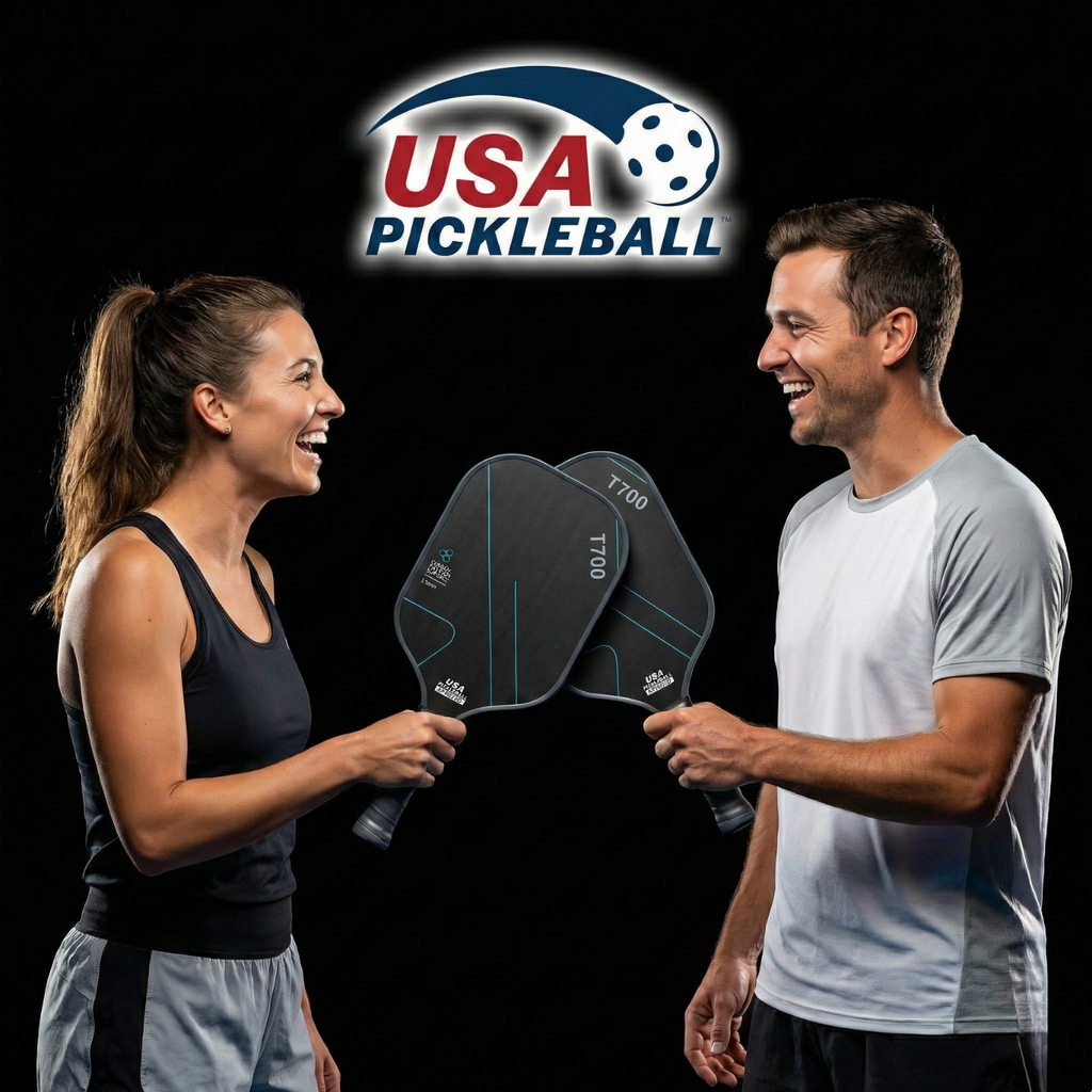 Pickleball Paddle Set of 2, T700 Carbon Fiber 16mm USAPA Approved, Carbon Friction Surface with Carry Bag + 4 Outdoor Pickleballs