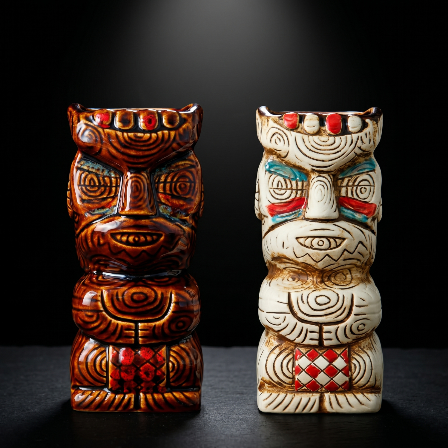Tribal Chief Tiki Mug - 450ml Ceramic Cocktail Cup, Frosted White or Coffee Brown Glass For Tiki Bar, Home Bar Decor