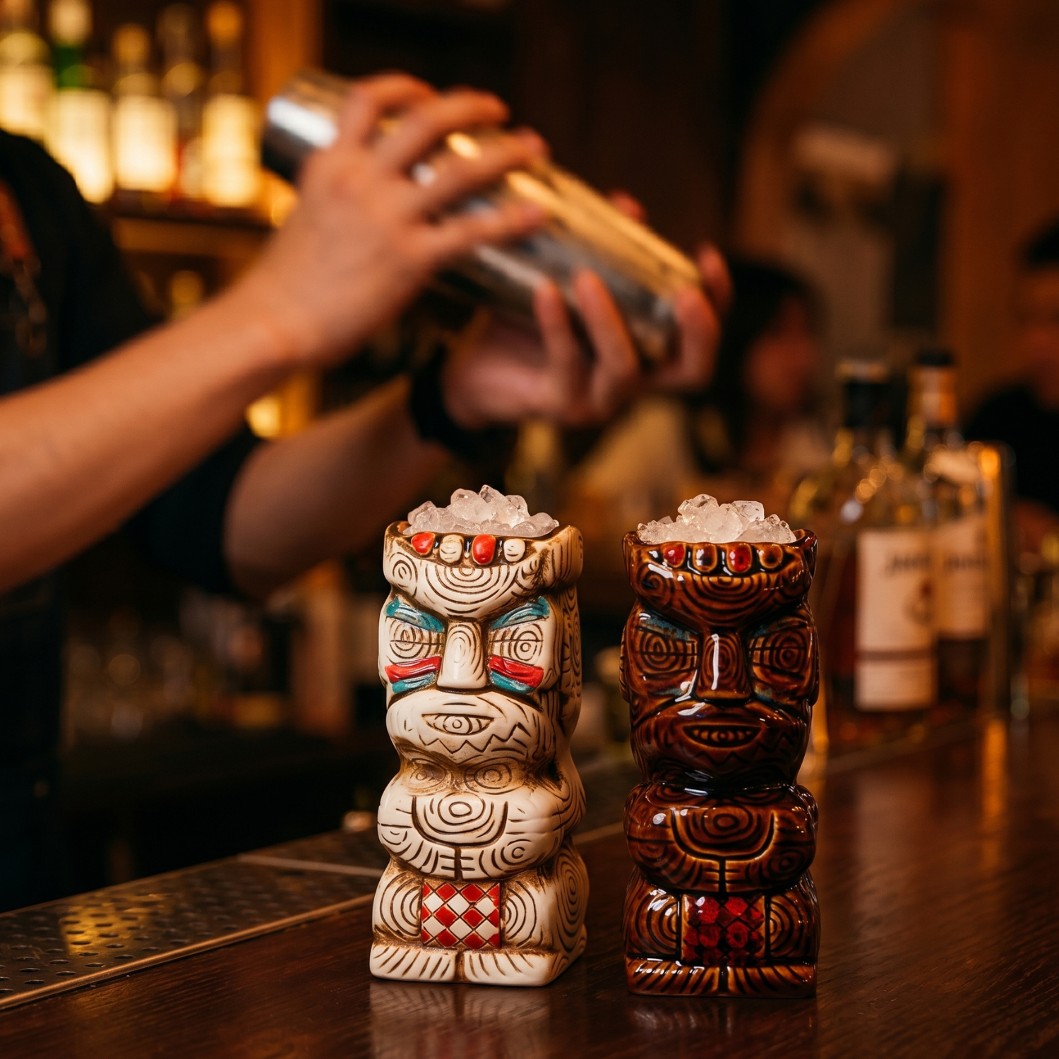 Tribal Chief Tiki Mug - 450ml Ceramic Cocktail Cup, Frosted White or Coffee Brown Glass For Tiki Bar, Home Bar Decor