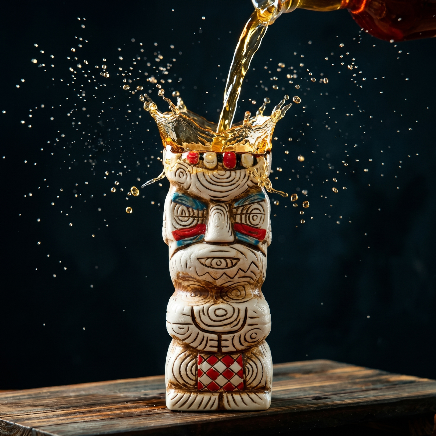 Tribal Chief Tiki Mug - 450ml Ceramic Cocktail Cup, Frosted White or Coffee Brown Glass For Tiki Bar, Home Bar Decor