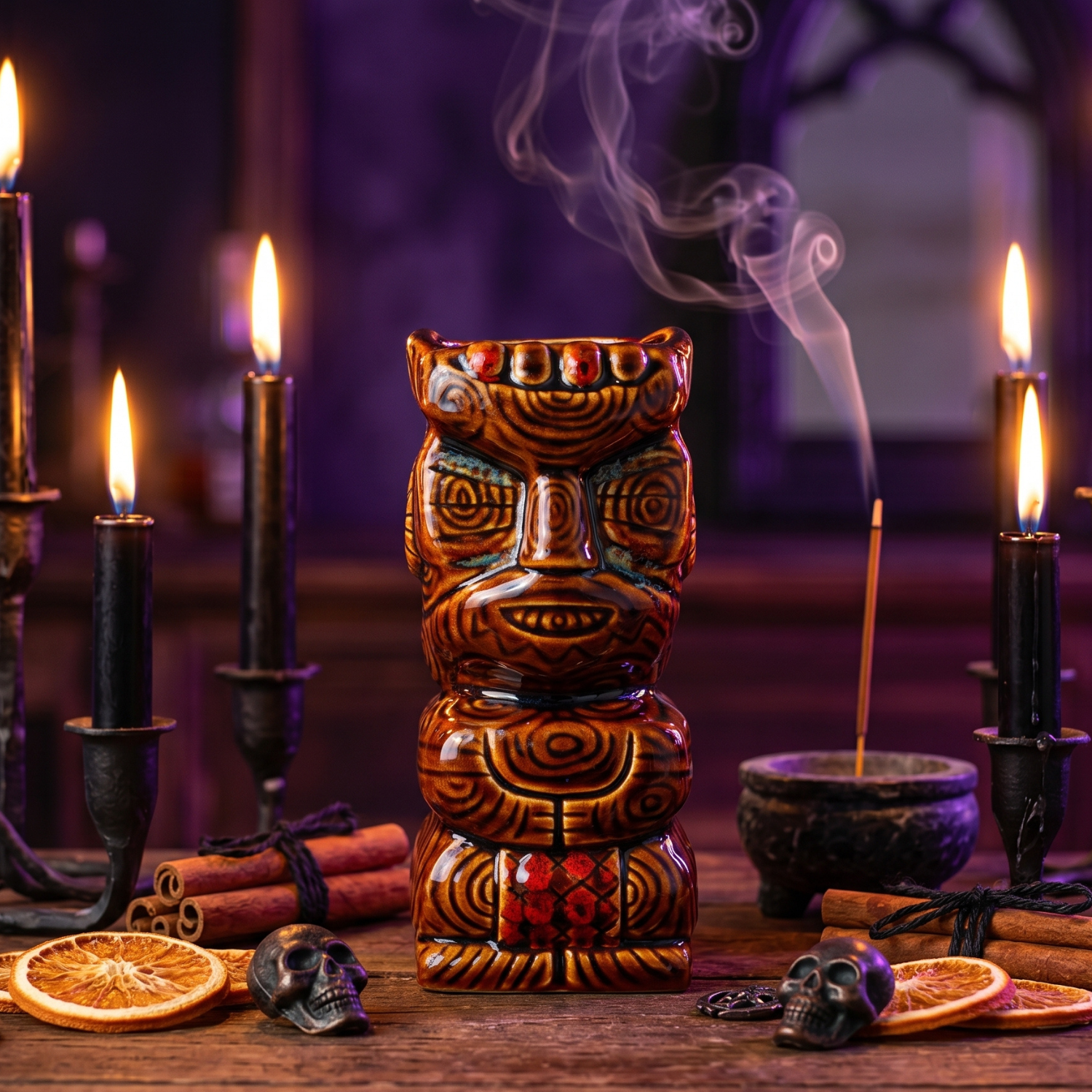 Tribal Chief Tiki Mug - 450ml Ceramic Cocktail Cup, Frosted White or Coffee Brown Glass For Tiki Bar, Home Bar Decor
