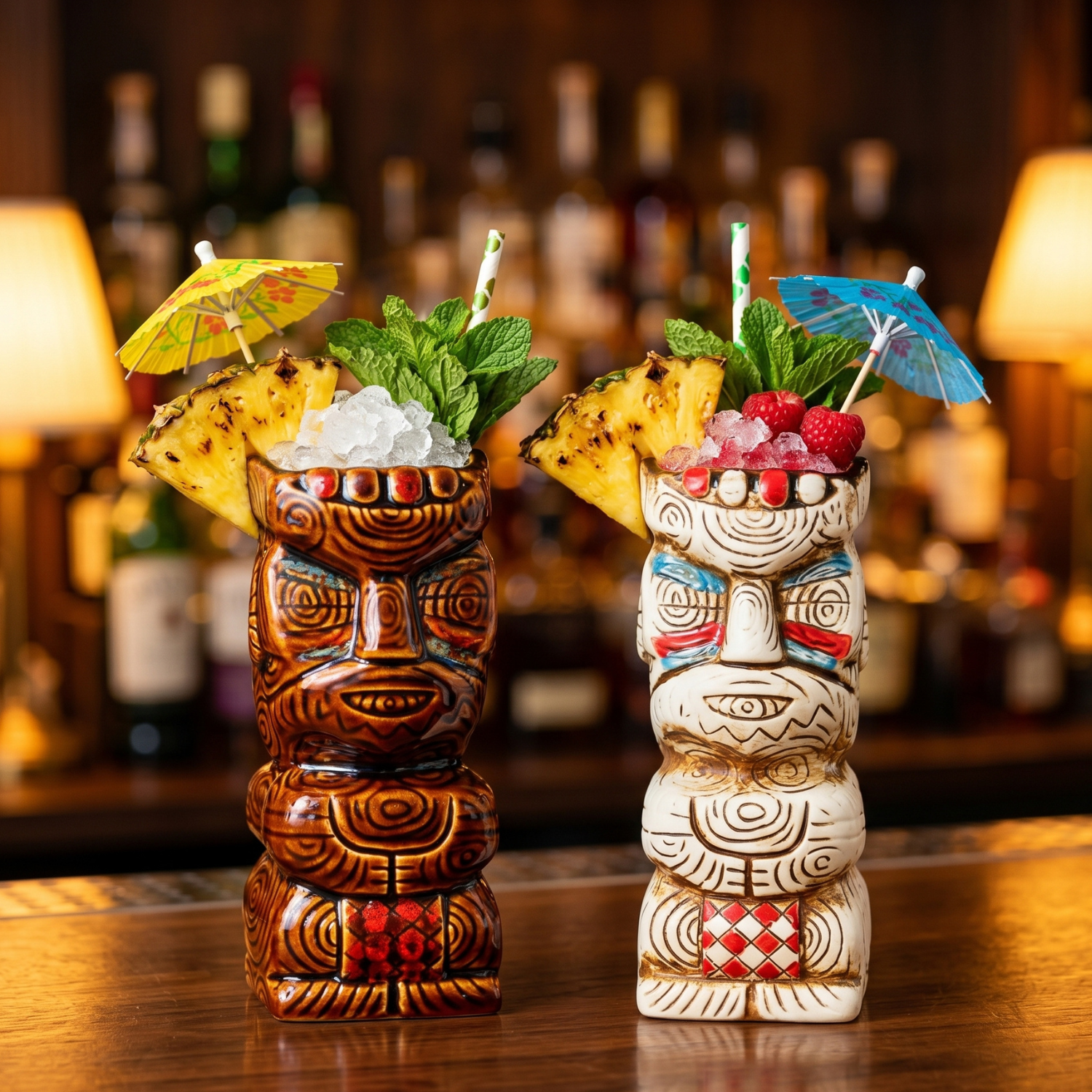 Tribal Chief Tiki Mug - 450ml Ceramic Cocktail Cup, Frosted White or Coffee Brown Glass For Tiki Bar, Home Bar Decor