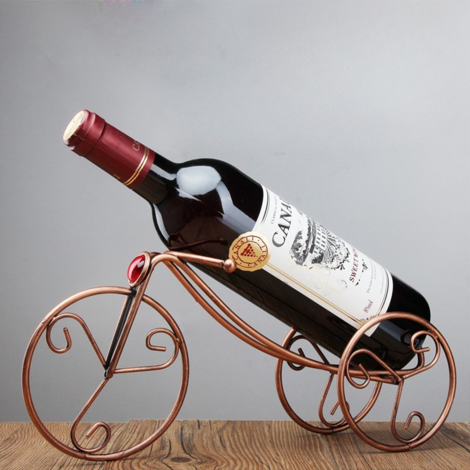 Tricycle Wine Bottle Holder – Antique Bronze Iron Ruby Wine Rack Stand | Decorative Bar Accessory for Home & Restaurant