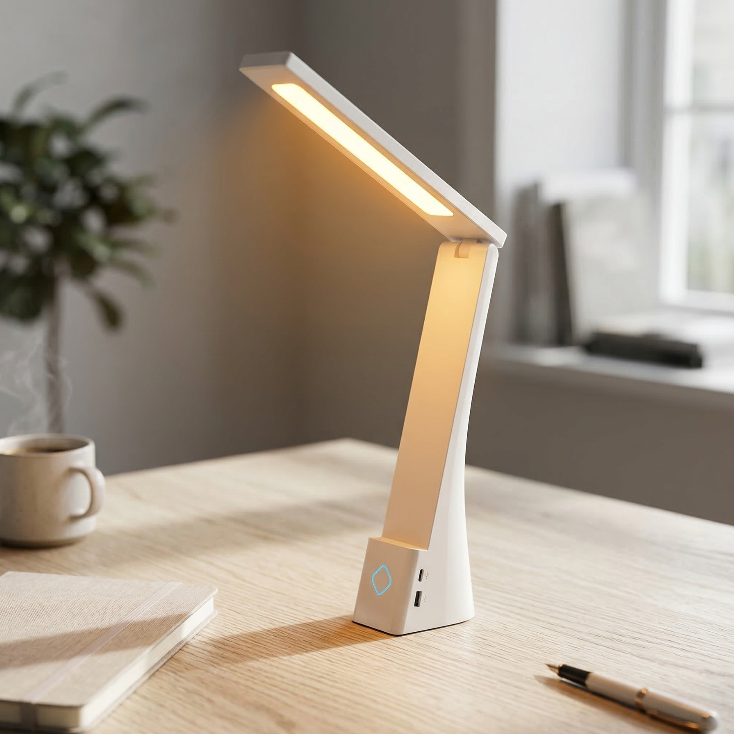USB Rechargeable Folding LED Desk Lamp – Touch Control, Stepless Dimming, 3 Color Temperatures, Multi-Angle, Phone Holder, No Flicker Eye Protection