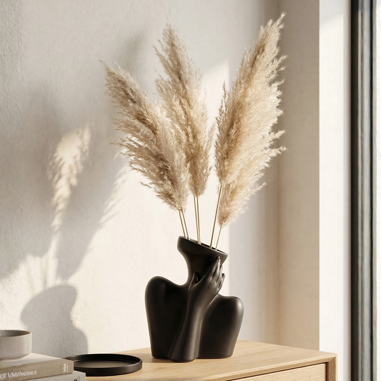 Wabi-Sabi Ceramic Human Form Vase – Sculptural Hand-on-Face Art Vase (Black or White)