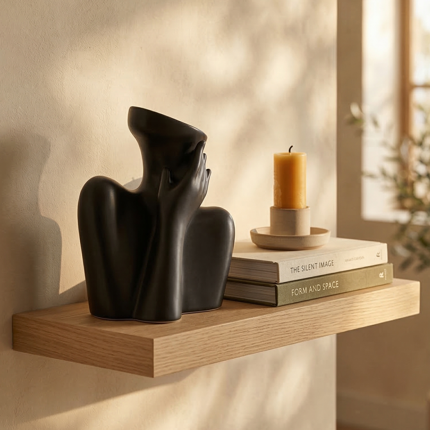 Wabi-Sabi Ceramic Human Form Vase – Sculptural Hand-on-Face Art Vase (Black or White)